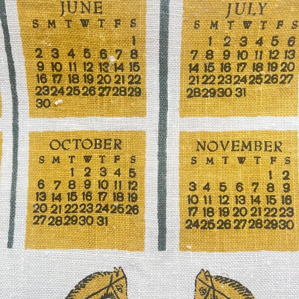 Vintage 1974 Sewell Jackson Linen Calendar Tea Towel Train Sugar Spice Kitchen